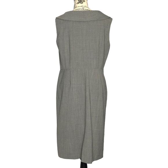 Tahari Arthur S. Levine (12) Pinstripe Fold Collar Sleeveless Sheath Dress Lined - Picture 6 of 14